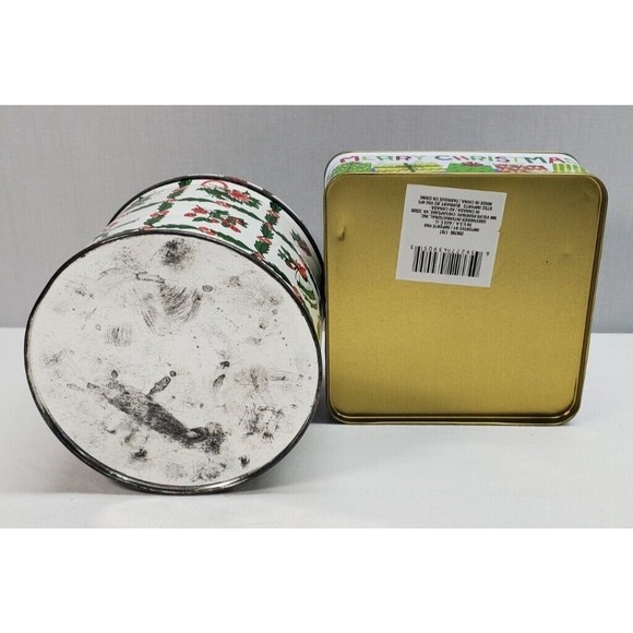 Small Christmas Tins Candy Cookies Goodies EMPTY with Lids Lot of 2 - Picture 3 of 11